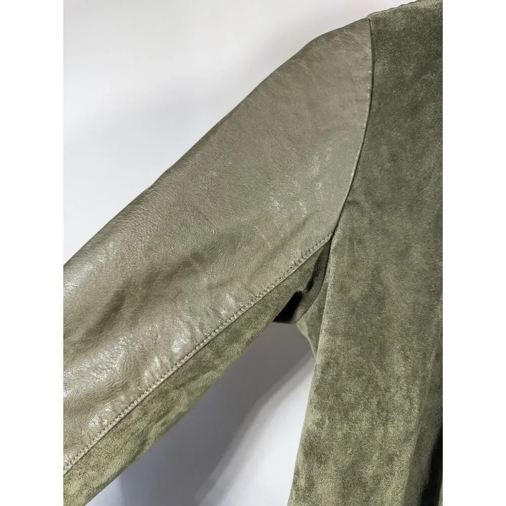 BLANK NYC Women's Faux Suede/Leather Asymmetrical Zip Front Jacket Green Size XS